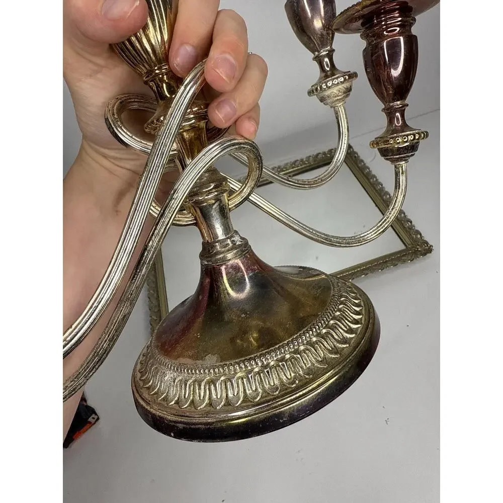 Godinger Candelabra Silver Plated Baroque Ornate 4 Arms 5 Candle Holder Wedding